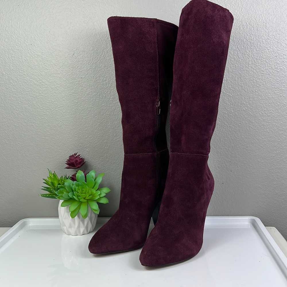 Vince Camuto Estiva Tall Suede Boot 8 Burgundy Red Leather